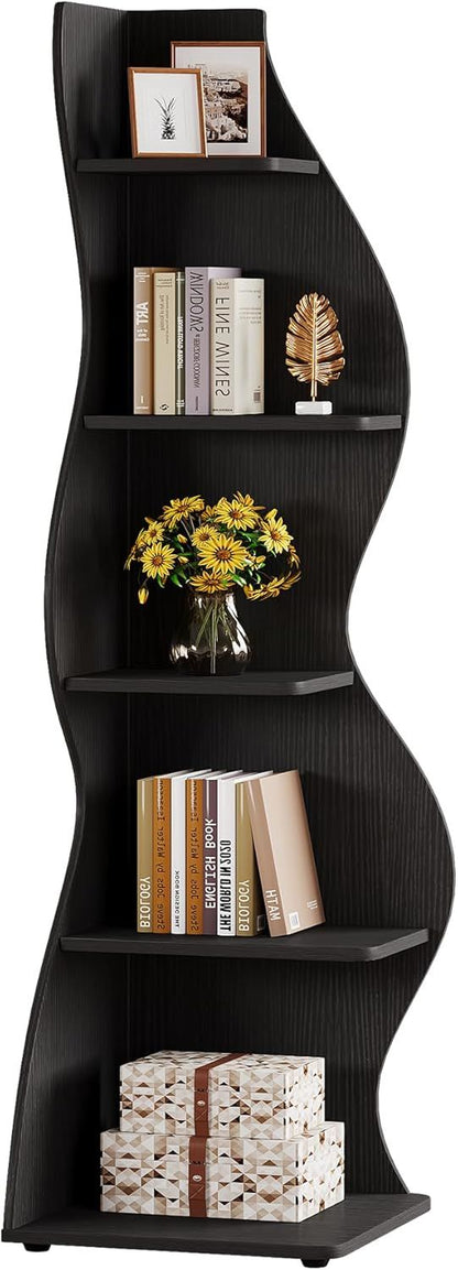 Wave shaped corner shelves, modern corner bookshelves, bookcases, display stands, and plant racks are suitable for small spaces New Era Fashion LLc