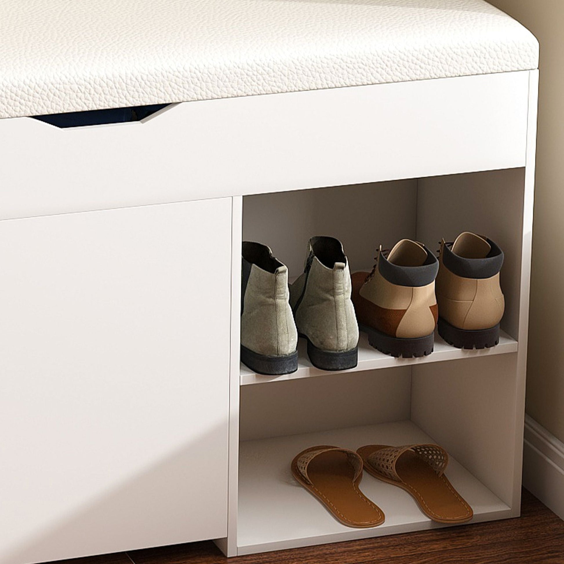 Entryway Bench with Shoe Storage,Adjustable 3-Tier Flip-Up Drawers & Hidden Cabinet,Space-Saving Shoe Organizer,Triple Storage and Modern Design,for Hallway and Living Room New Era Fashion LLc