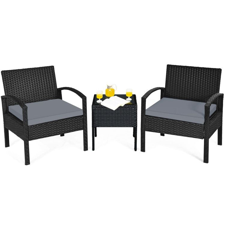 3 Pieces Outdoor Rattan Patio Conversation Set with Seat Cushions New Era Fashion LLc