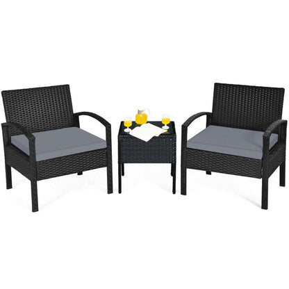 3 Pieces Outdoor Rattan Patio Conversation Set with Seat Cushions New Era Fashion LLc