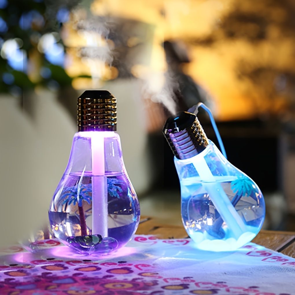 1pc 400ml Colorful Light Bulb Air Humidifier Essential Oil Diffuser Atomizer Freshener Mist Sprayer Car Home Silent Humidifier New Era Fashion LLc