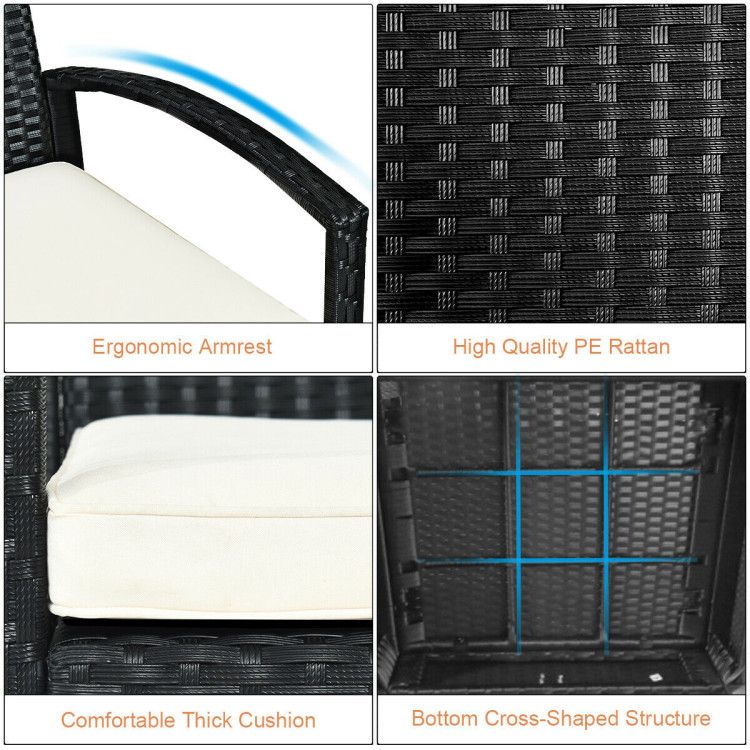 3 Pieces Outdoor Rattan Patio Conversation Set with Seat Cushions New Era Fashion LLc