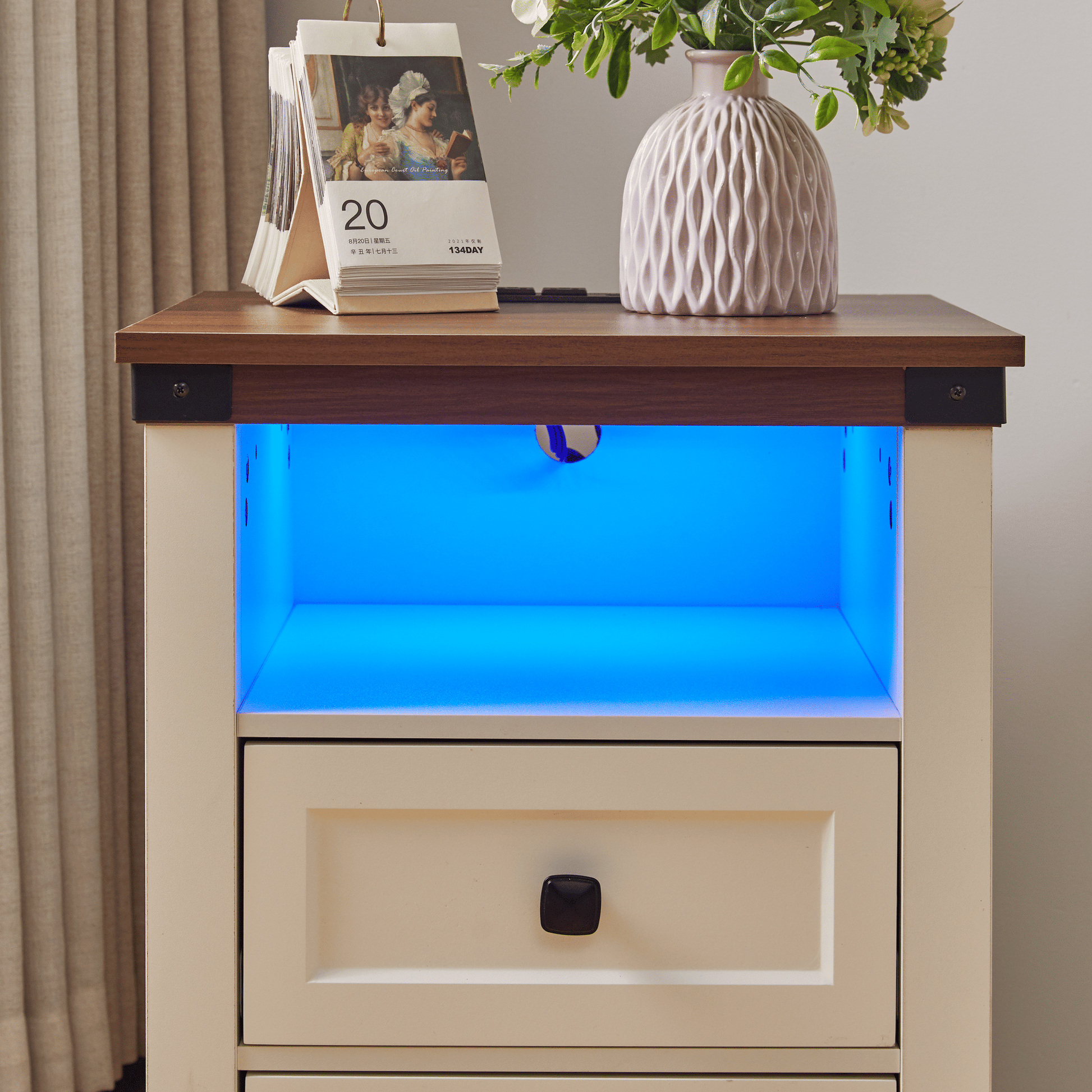 Farmhouse Side Table with Charging Station, Antique Nightstands with Drawers, Bedside Table with Open Shelf for Bedroom New Era Fashion LLc