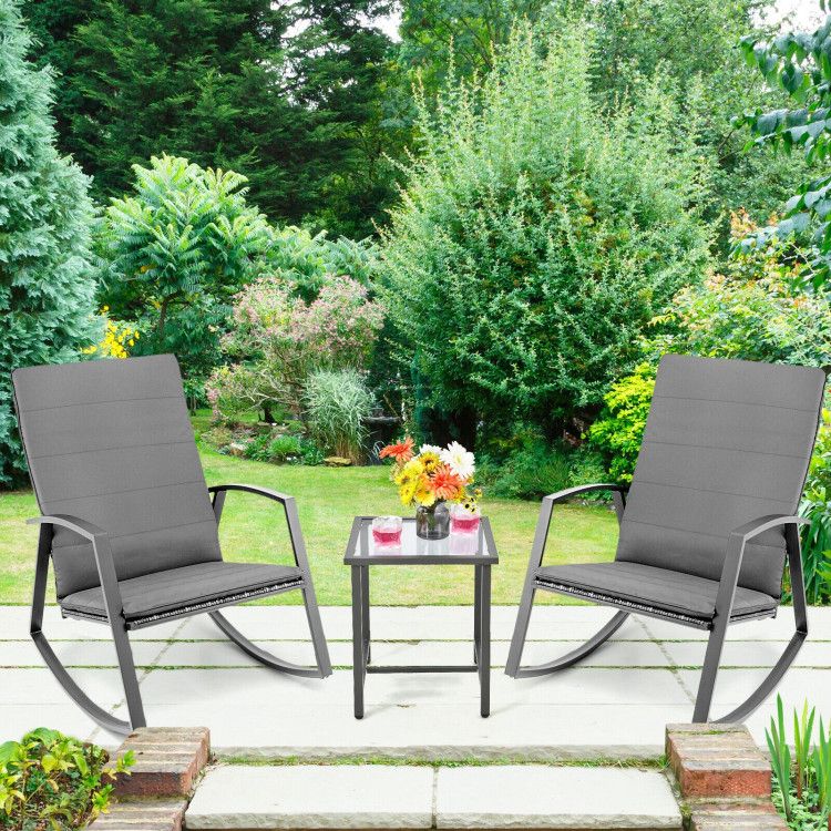 3 Pieces Patio Rattan Rocking Furniture Set New Era Fashion LLc