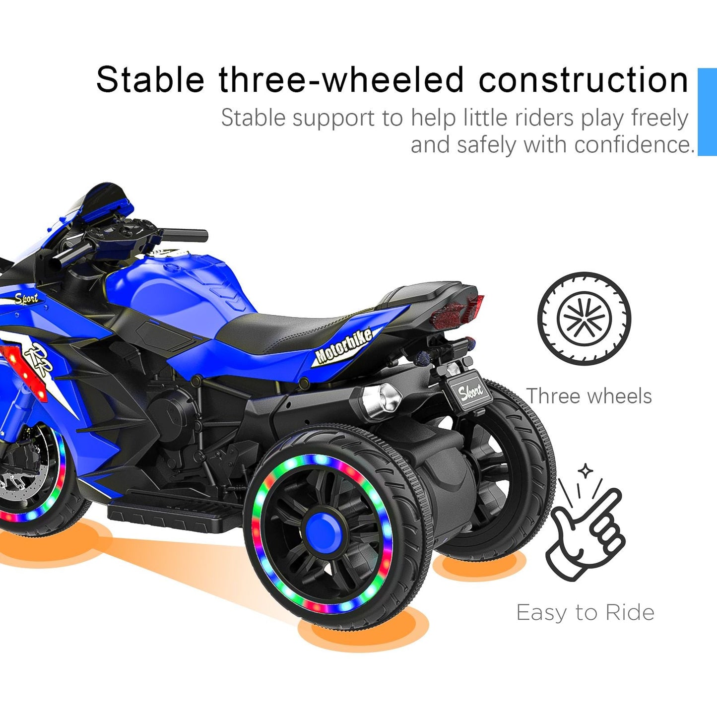 Kids Powered Ride-ons Toy, Kids Motorcycle for 3-6 Years, 12V Electric Ride on Motorcycle with Light Wheel & Bluetooth Music-Blue New Era Fashion LLc
