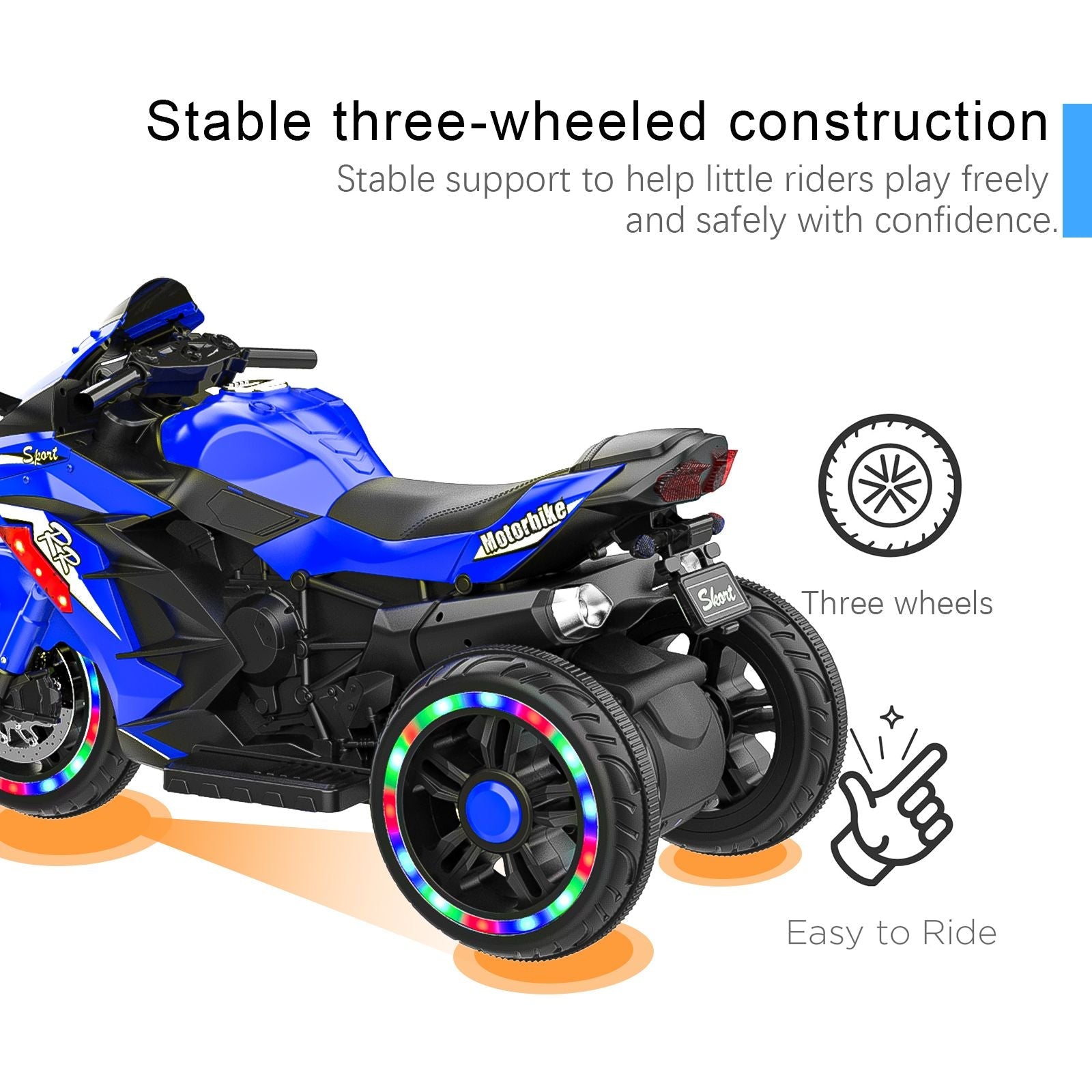 Kids Powered Ride-ons Toy, Kids Motorcycle for 3-6 Years, 12V Electric Ride on Motorcycle with Light Wheel & Bluetooth Music-Blue New Era Fashion LLc