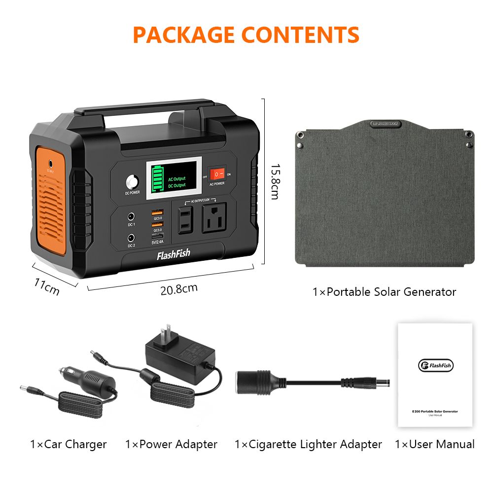 200W Portable Power Station;  FlashFish 40800mAh Solar Generator with 60W 18V ETFE Portable Solar Panel;  Flashfish Foldable Solar Charger New Era Fashion LLc