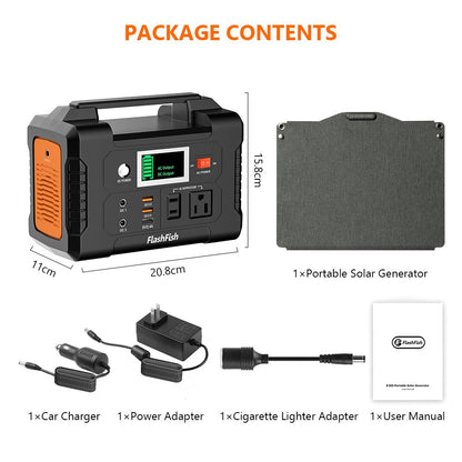 200W Portable Power Station;  FlashFish 40800mAh Solar Generator with 60W 18V ETFE Portable Solar Panel;  Flashfish Foldable Solar Charger New Era Fashion LLc