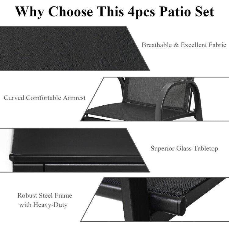 4 Pieces Patio Furniture Set with Glass Top Coffee Table New Era Fashion LLc