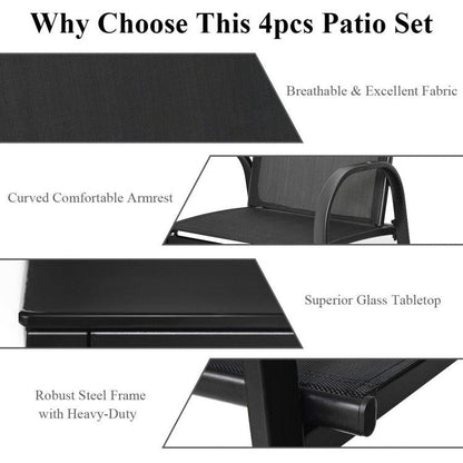 4 Pieces Patio Furniture Set with Glass Top Coffee Table New Era Fashion LLc