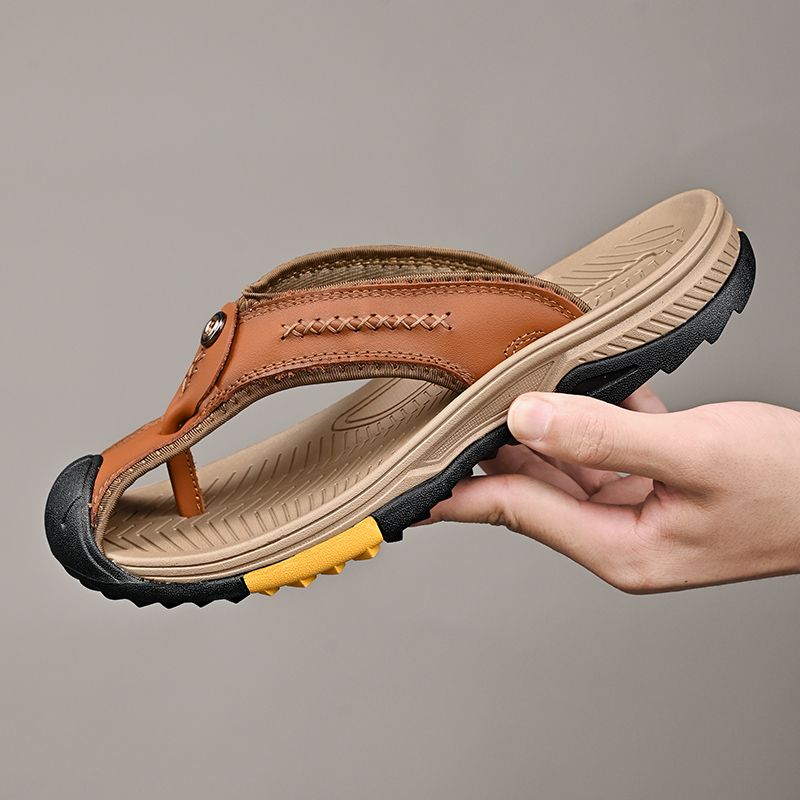 Summer men's new first layer cowhide flip-flops fashion all comfortable men's slippers beach shoes New Era Fashion LLc