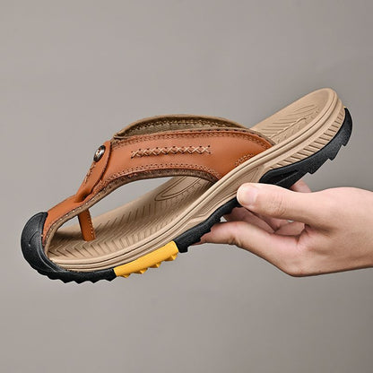 Summer men's new first layer cowhide flip-flops fashion all comfortable men's slippers beach shoes New Era Fashion LLc