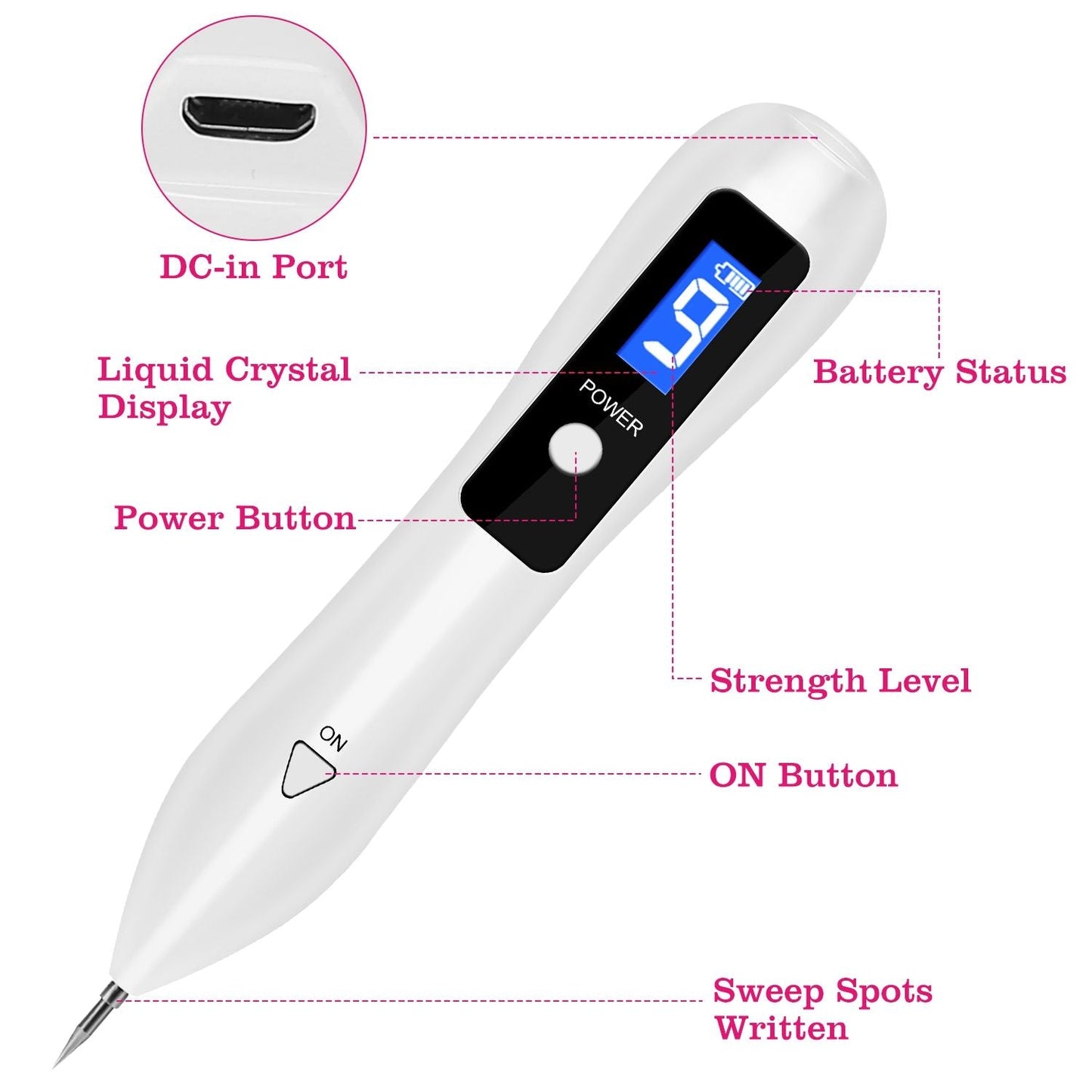 Skin Tag Repair Kit Portable Beauty Equipment Multi-Level with Home Usage USB Charging LCD Level Adjustable 6 Replaceable Needles New Era Fashion LLc