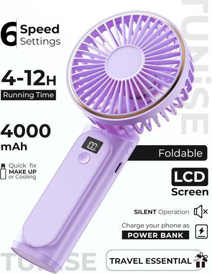 Portable Handheld Fan, Portable Fan Rechargeable, 4000mAh, 180° Adjustable, 6 Speed Wind, Display Electricity in Real Time, USB Rechargeable Foldable F an, Quiet Personal Fan as Power Bank New Era Fashion LLc