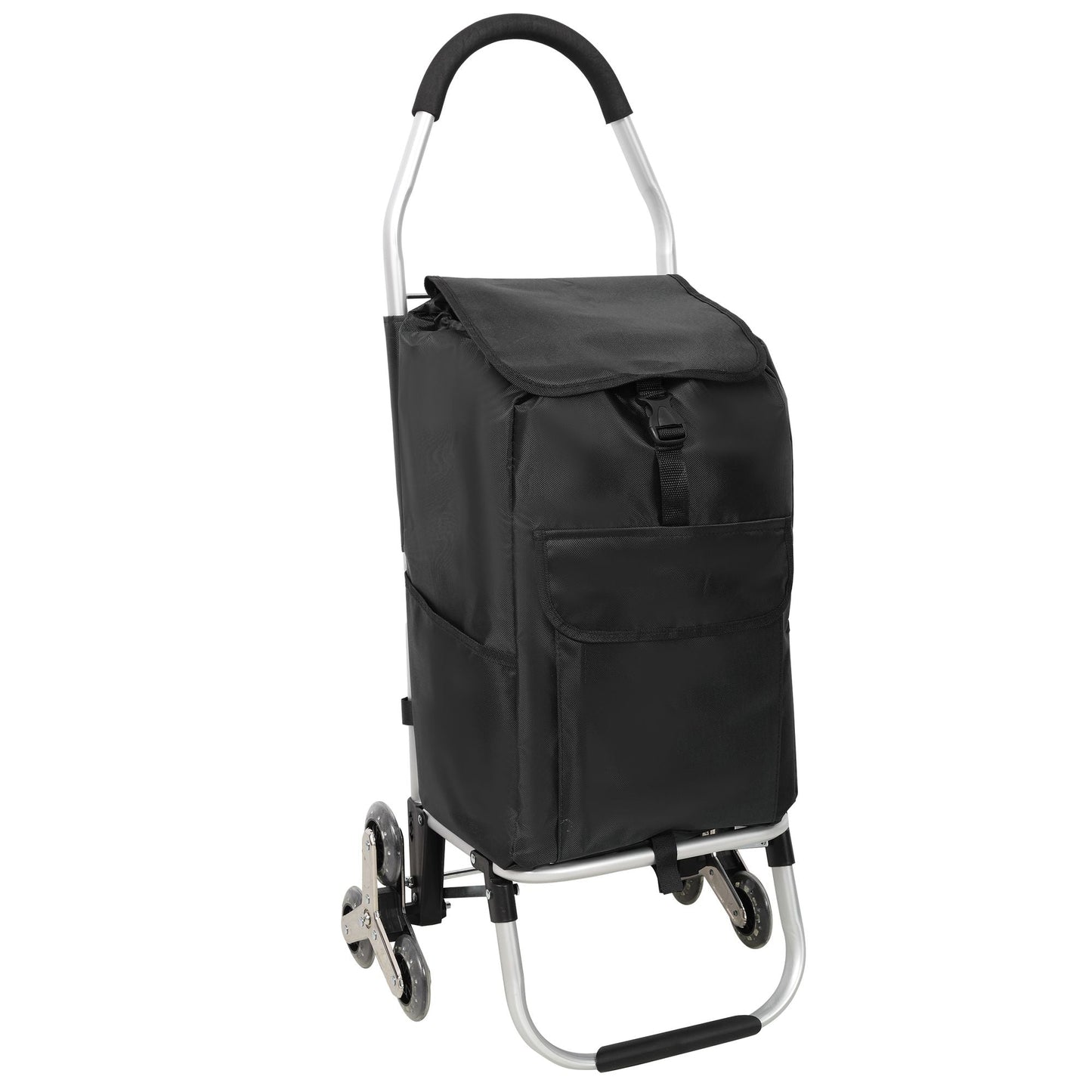 2 in 1 Shopping Stair Trolley with Wheels,Trolley Black Foldable Shopping Cart,Removable Shopping Oxford Waterproof Bag,Stainless Steel Triangular Wheels, Black New Era Fashion LLc