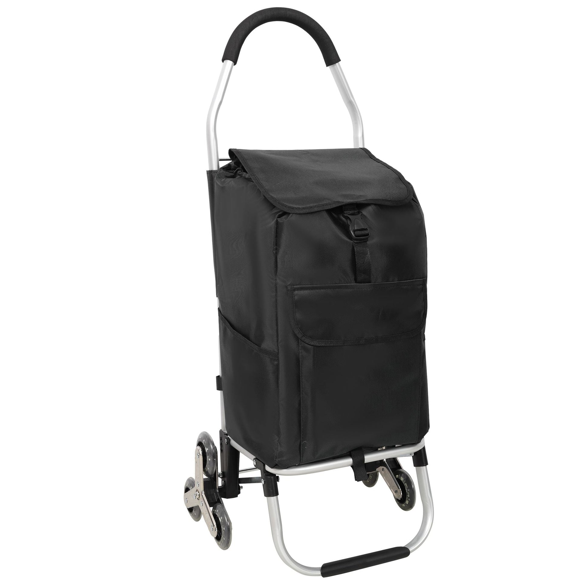 2 in 1 Shopping Stair Trolley with Wheels,Trolley Black Foldable Shopping Cart,Removable Shopping Oxford Waterproof Bag,Stainless Steel Triangular Wheels, Black New Era Fashion LLc