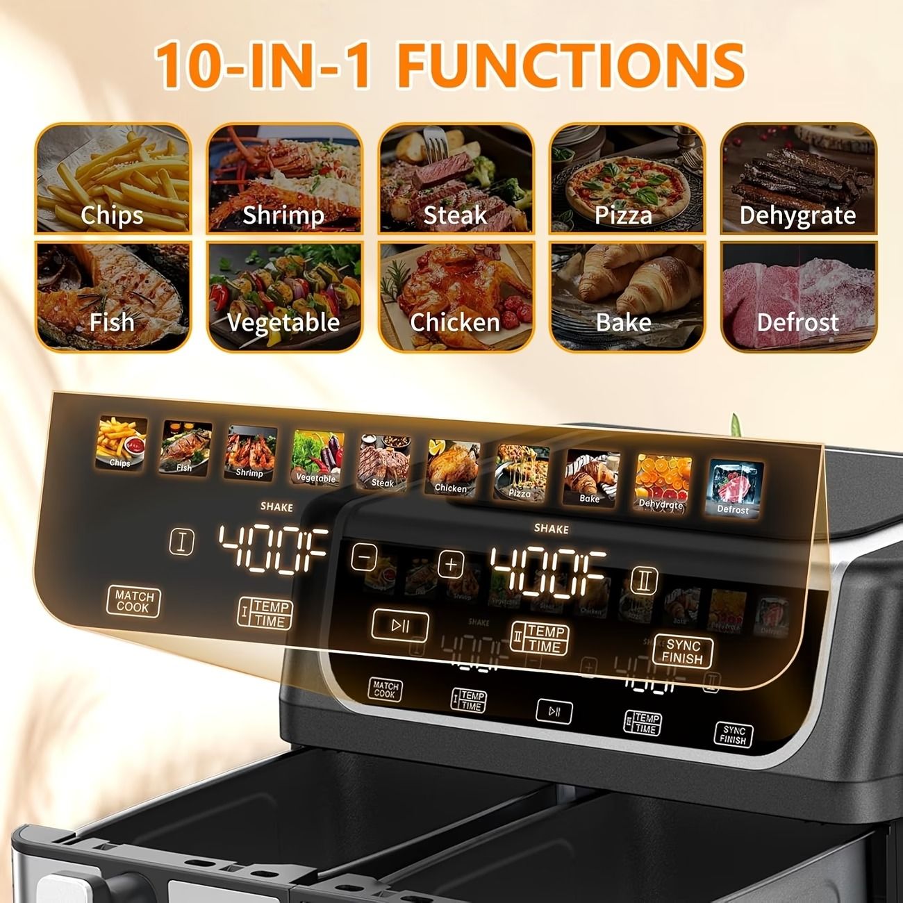 9.5 Quart Large Dual Basket Air Fryer with Double Basket, Independent Temp Control & Sync Mode, 10 Presets (Bake/Broil/Defrost/Dehydrate), Shake Reminder System, Compatible for Plug for Appliance New Era Fashion LLc
