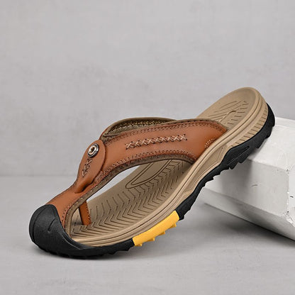 Summer men's new first layer cowhide flip-flops fashion all comfortable men's slippers beach shoes New Era Fashion LLc