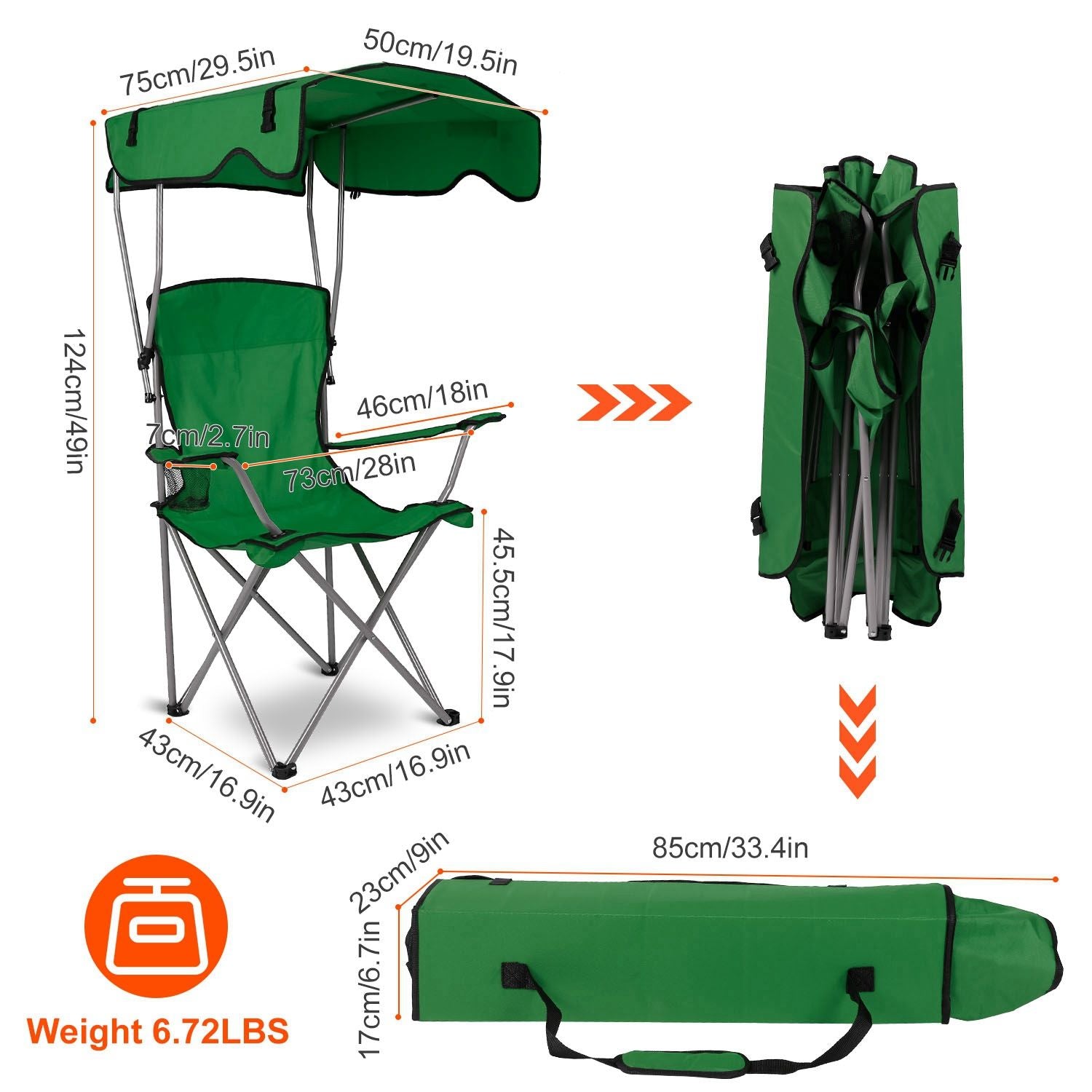 Foldable Beach Canopy Chair Sun Protection Camping Lawn Canopy Chair 330LBS Load Folding Seat New Era Fashion LLc