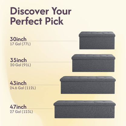 Folding Storage Ottoman Bench, Ottoman Foot Rest, End of Bed Bench, Storage Chest, for Living Room, Bedroom, Entryway, 43 Inches, Gray New Era Fashion LLc