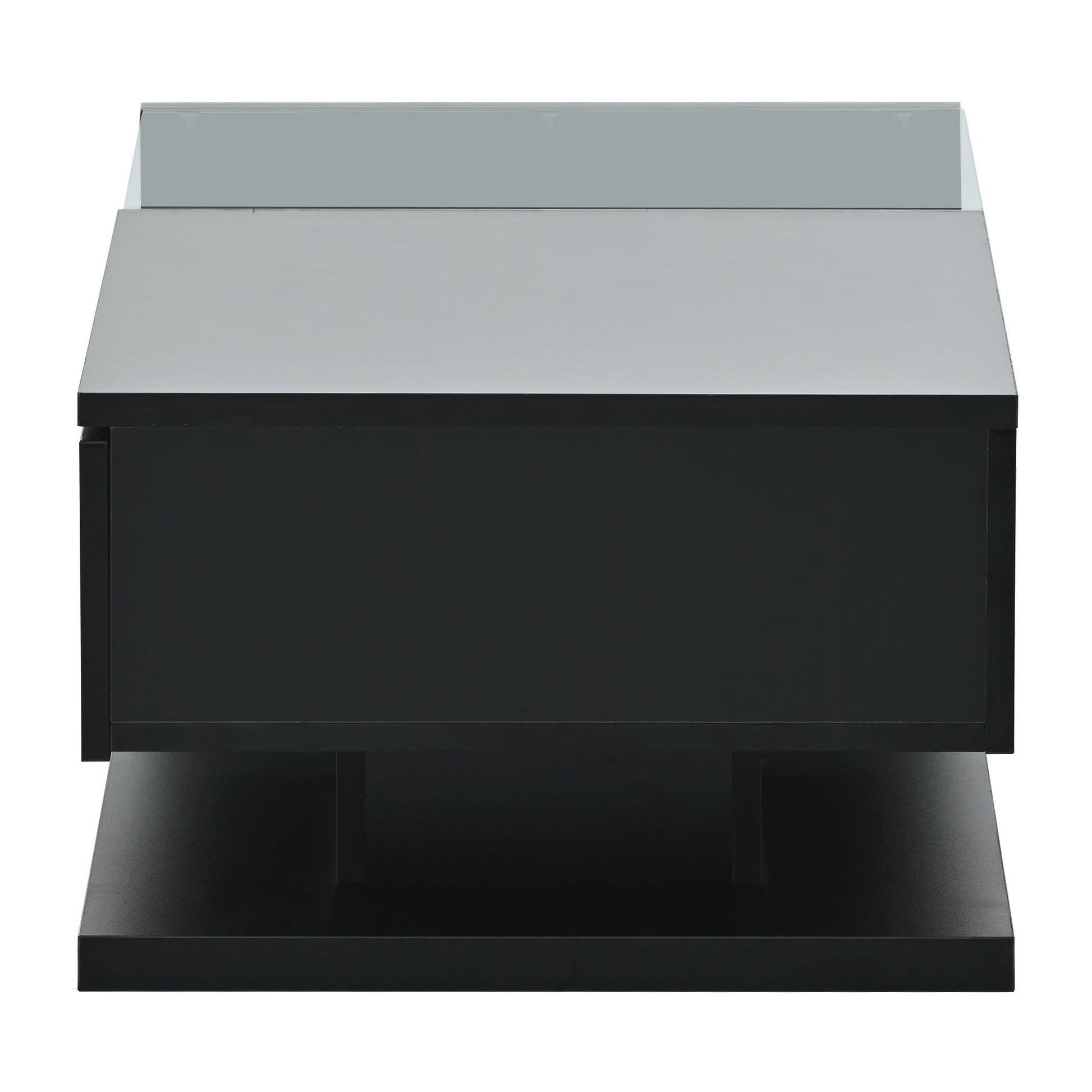 [VIDEO provided] ON-TREND Modern Coffee Table with Tempered Glass, Wooden Cocktail Table with High-gloss UV Surface, Modernist 2-Tier Rectangle Center Table for Living Room, Black New Era Fashion LLc