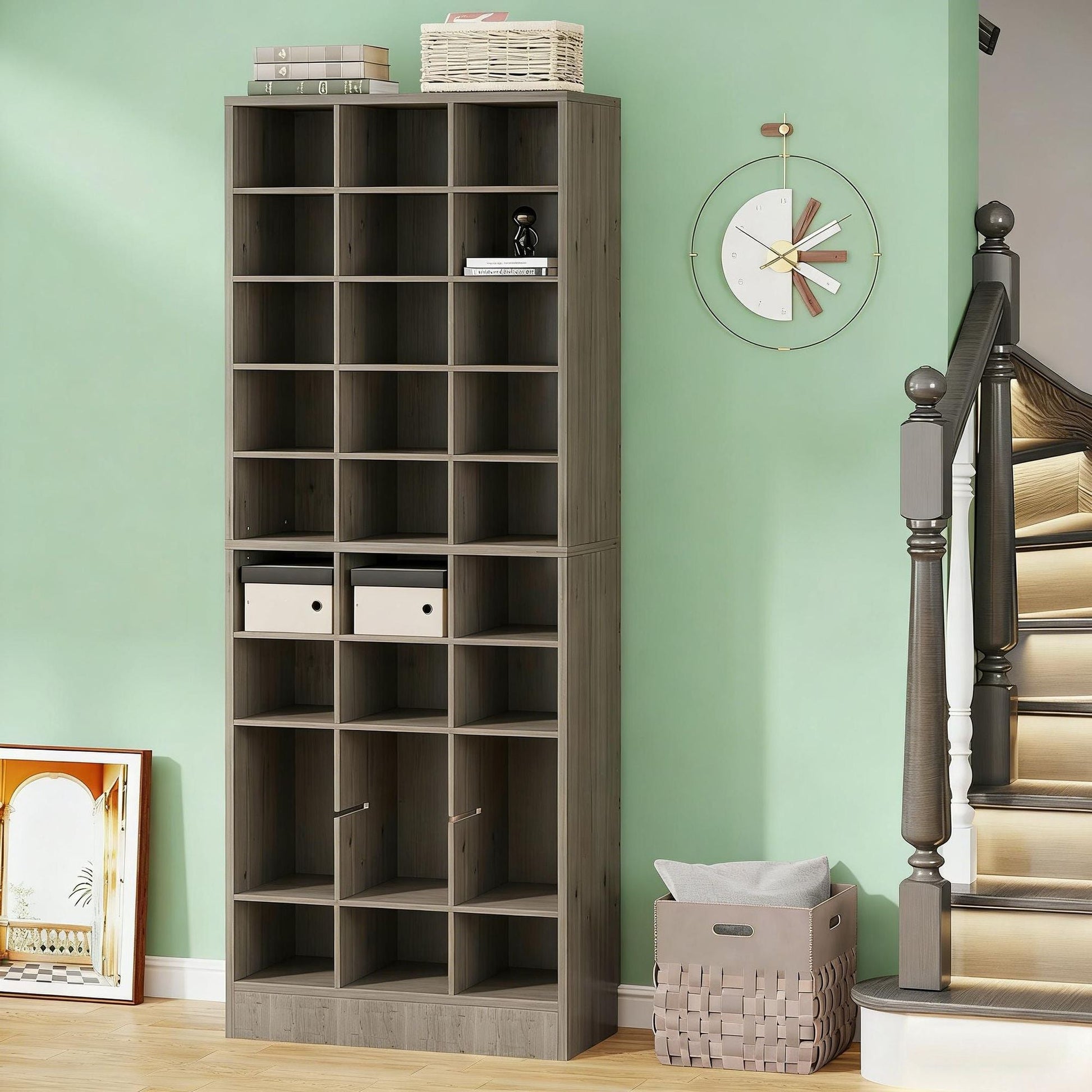 Freestanding Shoe Cabinet, Wooden Shoe Storage Rack with 30 Cubbies New Era Fashion LLc