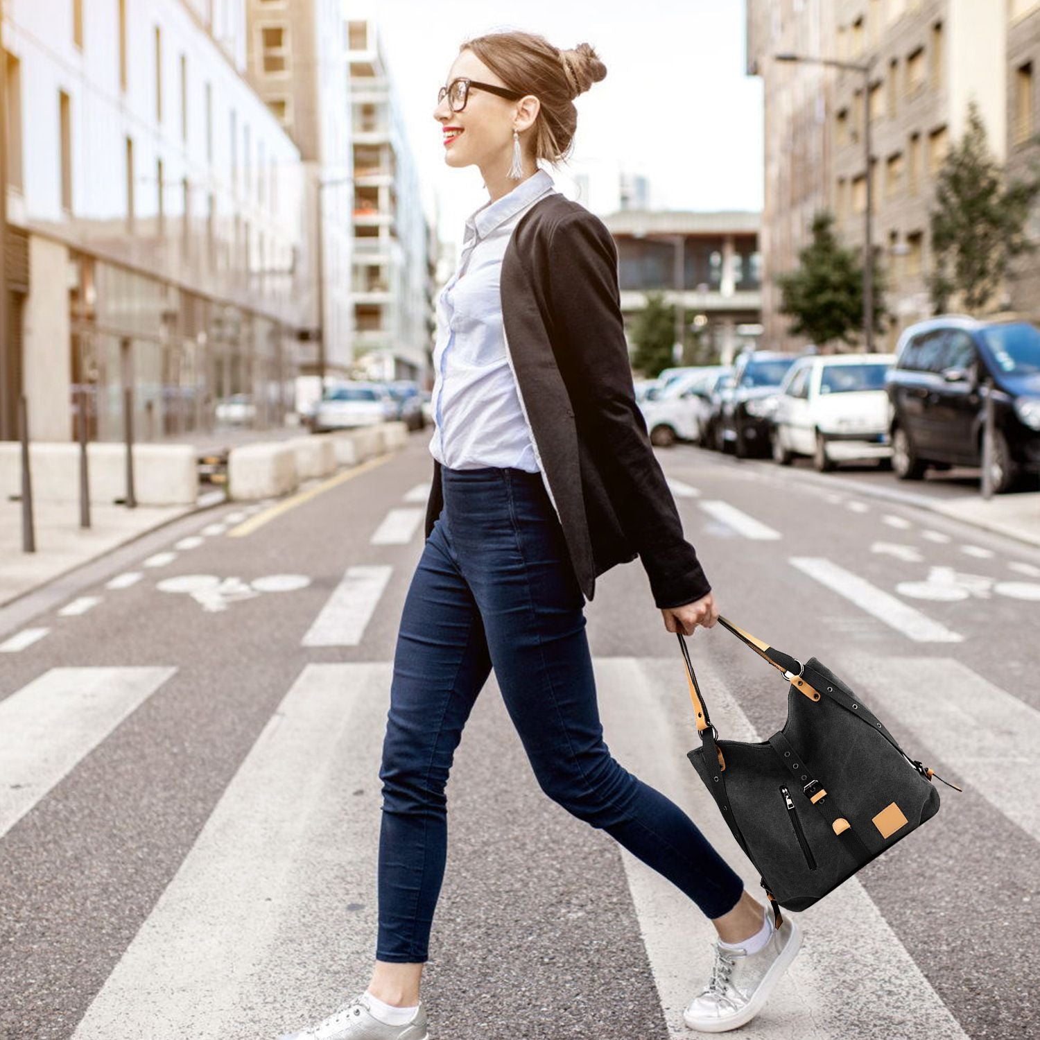 Ladies Canvas Tote Bag Multifunctional Purse Handbag Adjustable Shoulder Rucksack Convertible Backpack Wear-Resistant Dirt-Proof For Women School Office Travel New Era Fashion LLc