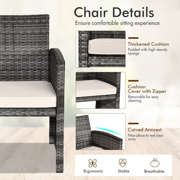 4 Pieces Patio Rattan Furniture Set with Glass Table and Loveseat New Era Fashion LLc