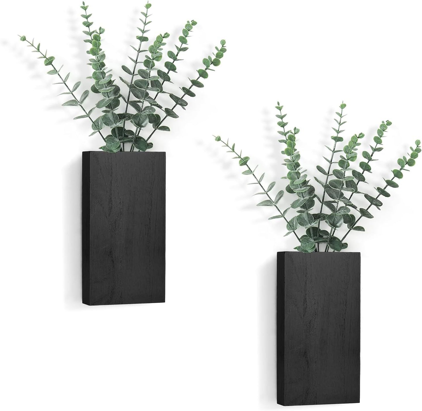 2 Pack Wood Wall Planter Vase with Artificial Eucalyptus Farmhouse Wall Hanging Decor Pocket Planter for Indoor Fake Plants Greenery, Living Room Bedroom Kitchen Home Office Decoration, Black New Era Fashion LLc