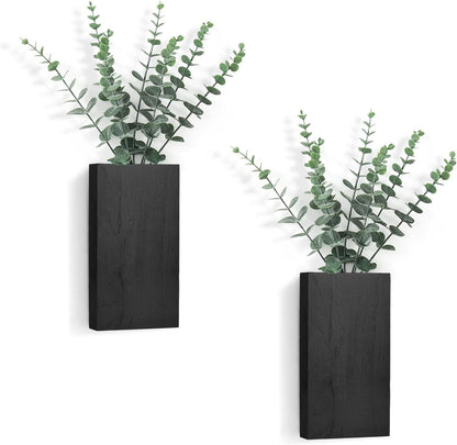2 Pack Wood Wall Planter Vase with Artificial Eucalyptus Farmhouse Wall Hanging Decor Pocket Planter for Indoor Fake Plants Greenery, Living Room Bedroom Kitchen Home Office Decoration, Black New Era Fashion LLc