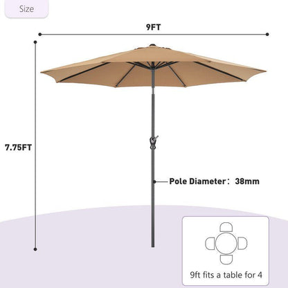 9FT Outdoor Patio Umbrella Outdoor Table Umbrella with Push Button Tilt and Crank, Market Umbrella 8 Sturdy Ribs UV Protection Waterproof for Garden, Khaki-New New Era Fashion LLc