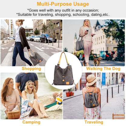Ladies Canvas Tote Bag Multifunctional Purse Handbag Adjustable Shoulder Rucksack Convertible Backpack Wear-Resistant Dirt-Proof For Women School Office Travel New Era Fashion LLc
