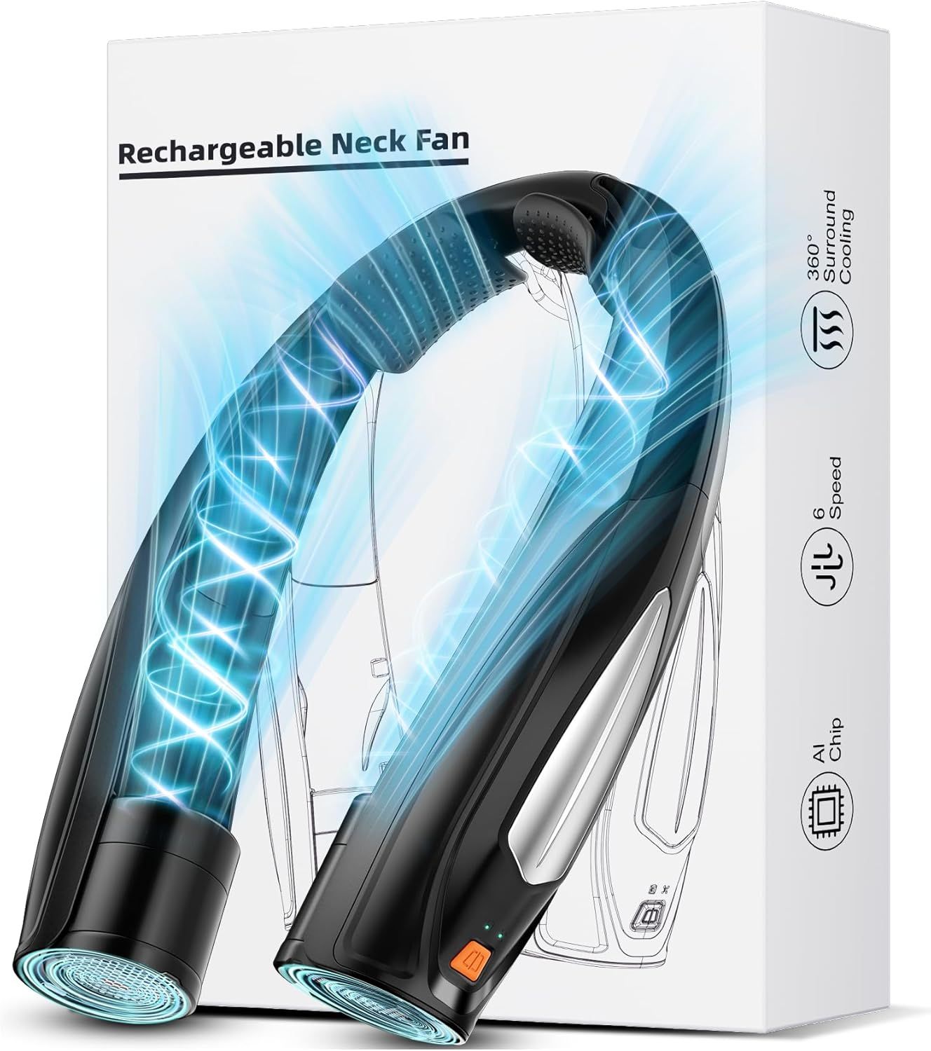 Neck Fan, 6 Speeds Adjustable Portable Personal Fan Rechargeable, Faster Cooling Wearable Fan, Ultra Quiet for Home, Office, Travel, Outdoor New Era Fashion LLc