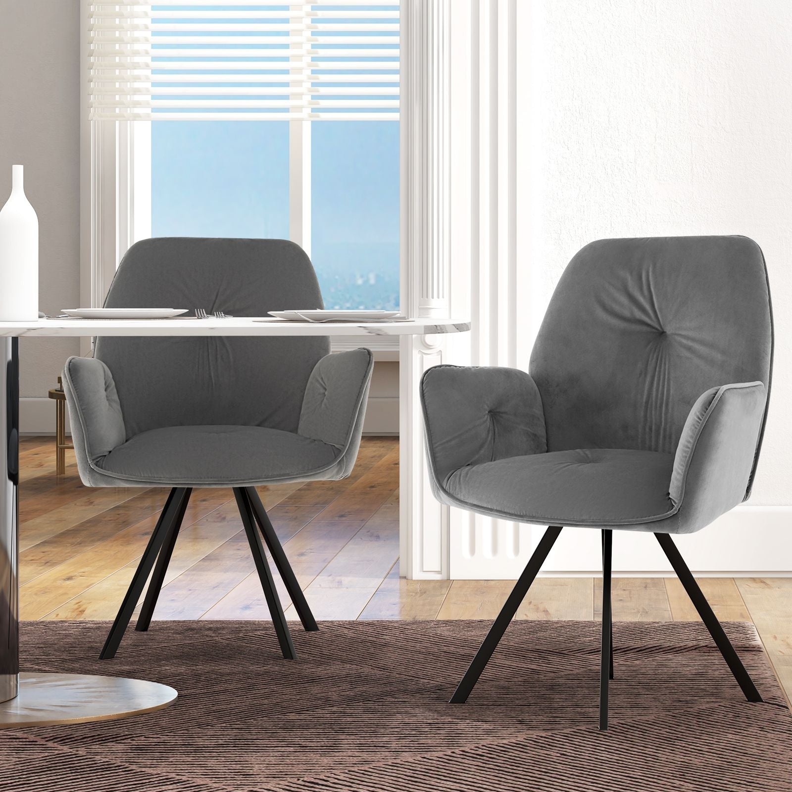Set of 2 Swivel Accent Arm Chairs with Metal Legs and Wide Back New Era Fashion LLc