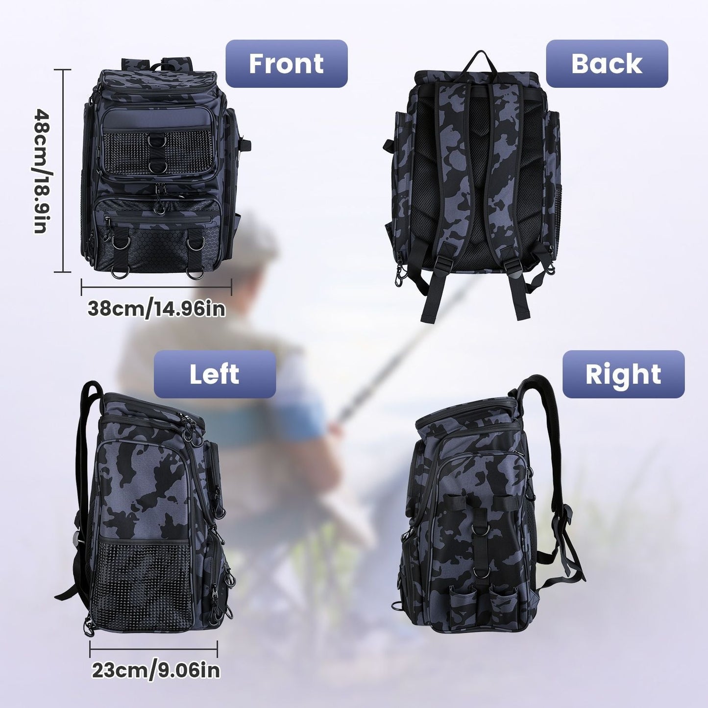 42L/11Gal Fishing Backpack Large Capacity Fishing Tackle Storage Bag with Rod Holders 16-Pocket Water-Resistant with Divider Adjustable Padded Straps for Fishing Gear Outdoor Camping Hiking New Era Fashion LLc