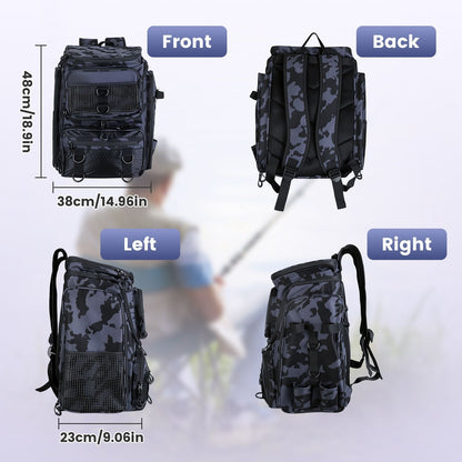 42L/11Gal Fishing Backpack Large Capacity Fishing Tackle Storage Bag with Rod Holders 16-Pocket Water-Resistant with Divider Adjustable Padded Straps for Fishing Gear Outdoor Camping Hiking New Era Fashion LLc