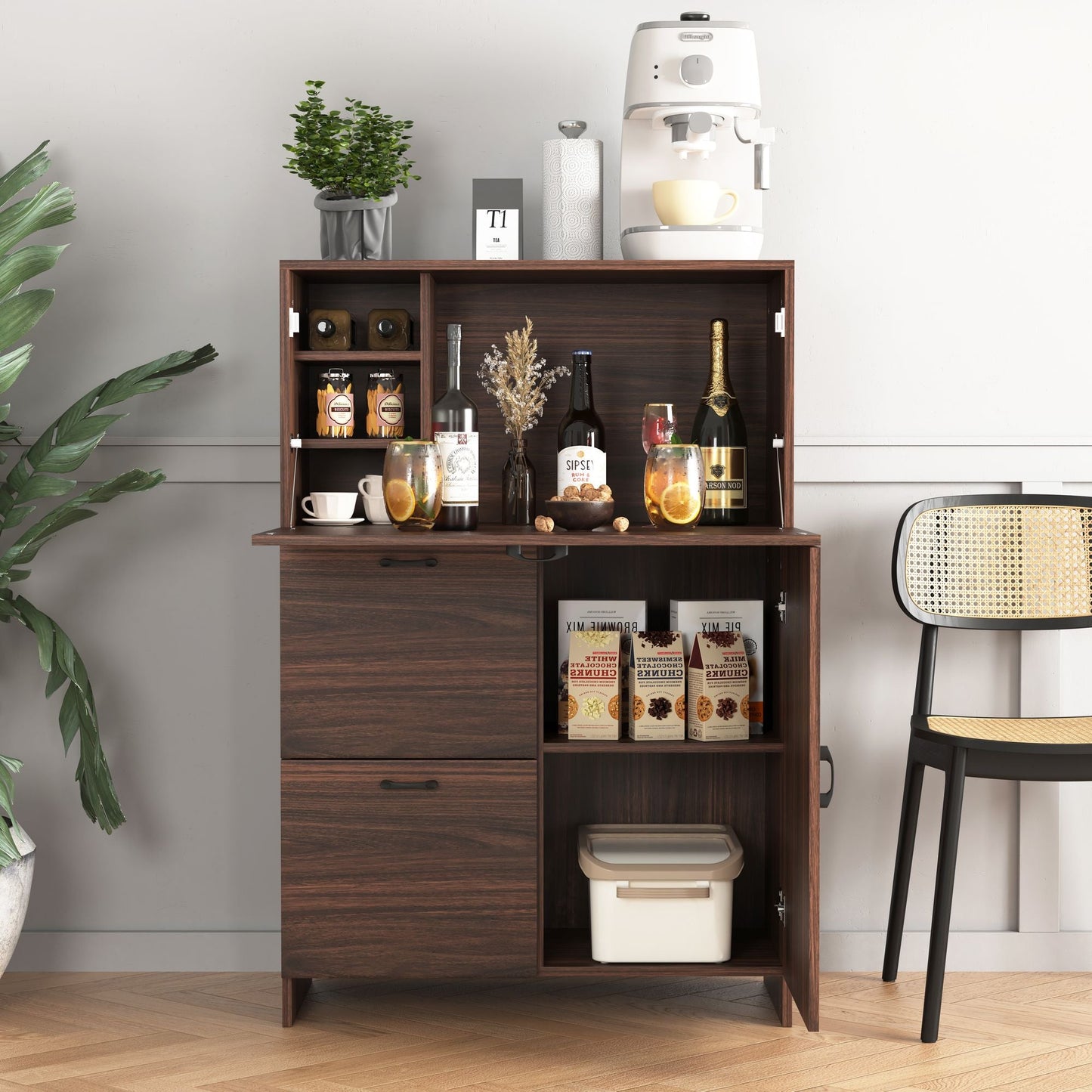 Bar Cabinet with Storage Drawer & Shelves, Fold-up Desktop, Ideal for Home,Dormitory, Small Spaces New Era Fashion LLc