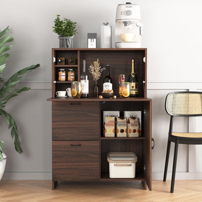 Bar Cabinet with Storage Drawer & Shelves, Fold-up Desktop, Ideal for Home,Dormitory, Small Spaces New Era Fashion LLc