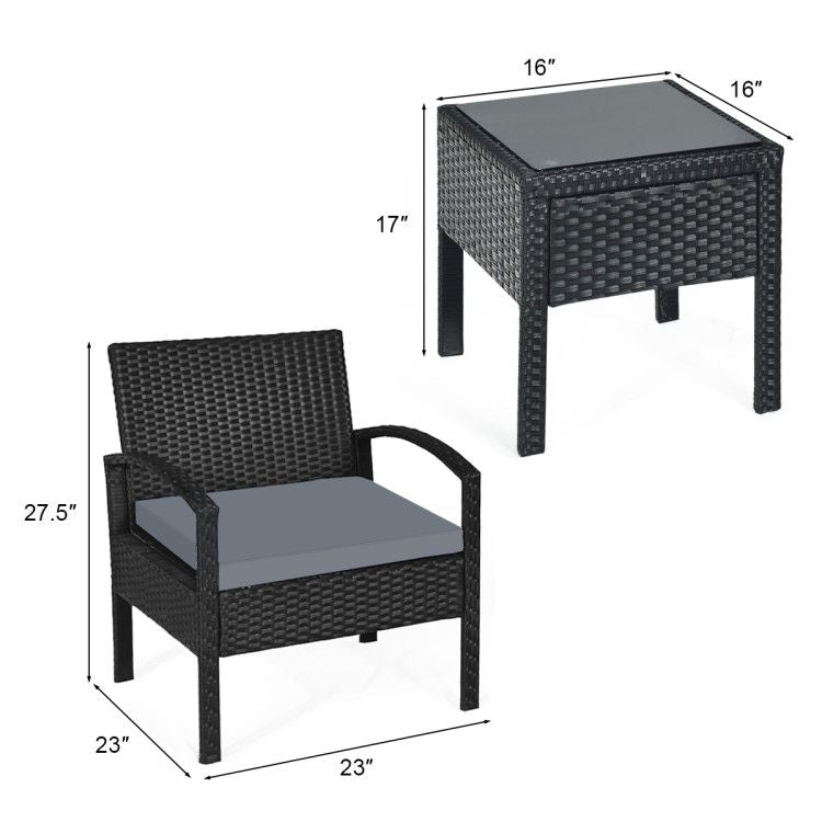 3 Pieces Outdoor Rattan Patio Conversation Set with Seat Cushions New Era Fashion LLc