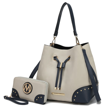 MKF Collection Candice Color Block Bucket Handbag with matching Wallet by Mia K New Era Fashion LLc