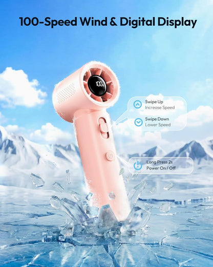 Portable Handheld Turbo Fan, 100 Gear High Speed, Up to 12H Rechargeable Personal Fan with Digital Display, Detachable Base & Lanyard, Small Travel Essentials Cooling Gifts for Women Men New Era Fashion LLc