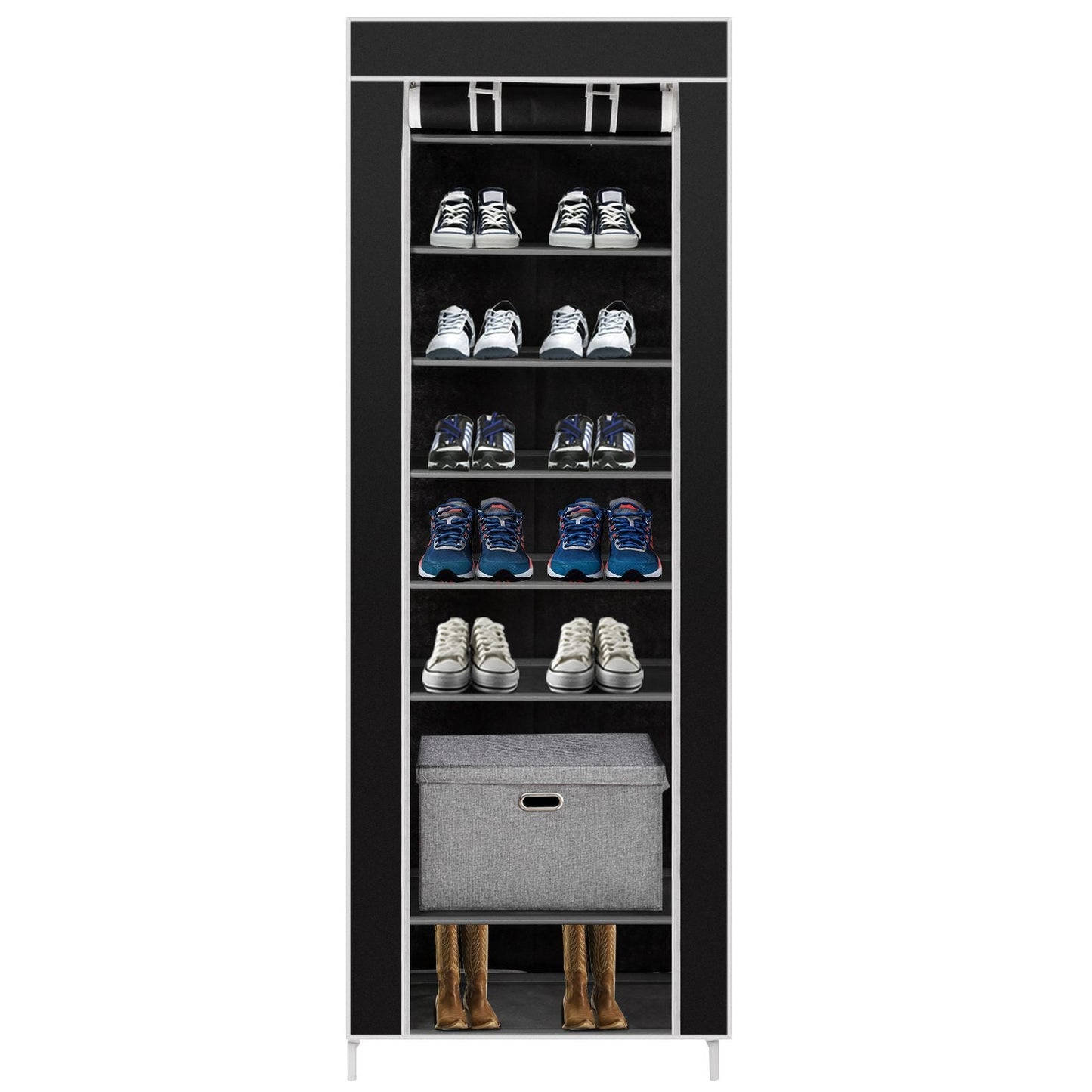 Room-saving 10-Layers 9 Lattices Non-woven Fabric Shoe Rack Black New Era Fashion LLc