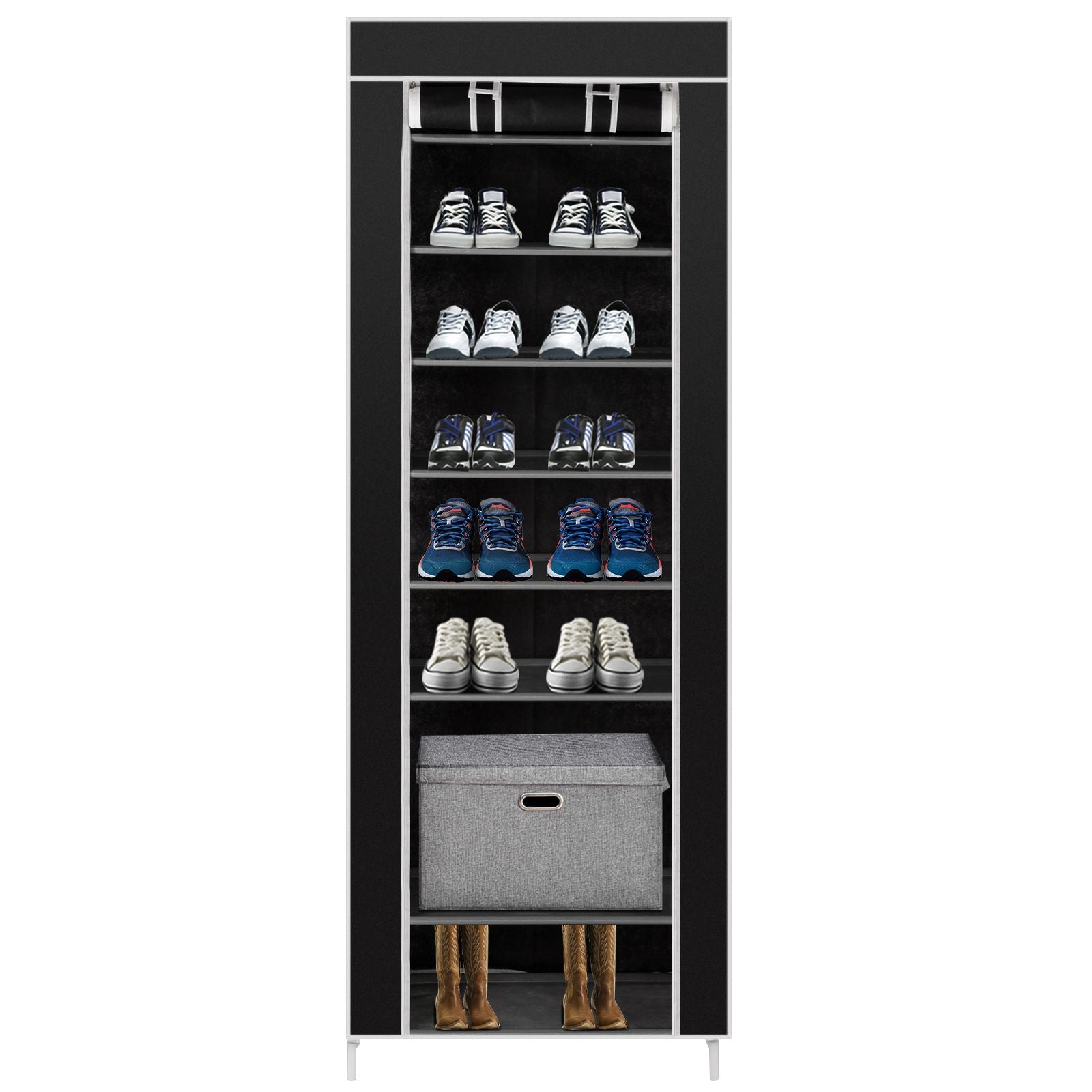 Room-saving 10-Layers 9 Lattices Non-woven Fabric Shoe Rack Black New Era Fashion LLc