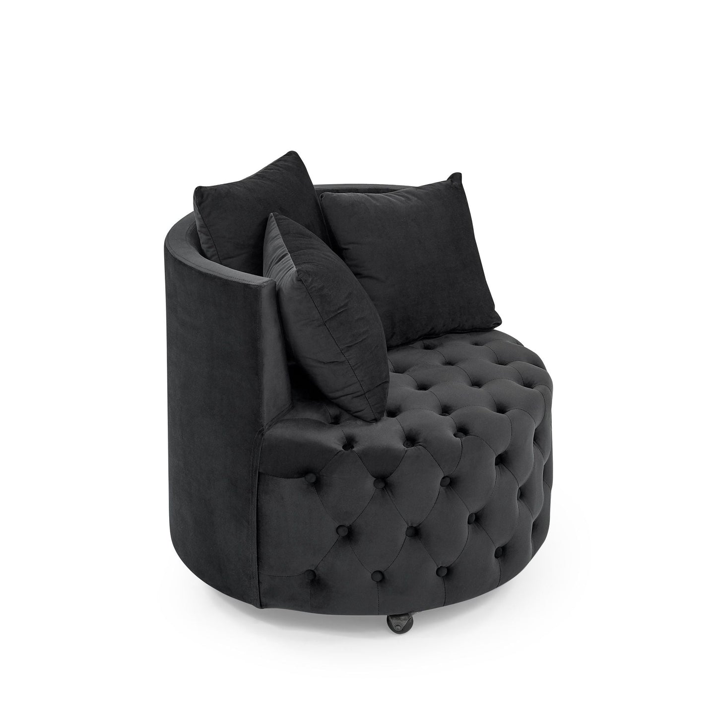 Velvet Upholstered Swivel Chair for Living Room, with Button Tufted Design and Movable Wheels, Including 3 Pillows New Era Fashion LLc