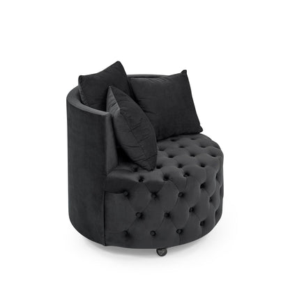 Velvet Upholstered Swivel Chair for Living Room, with Button Tufted Design and Movable Wheels, Including 3 Pillows New Era Fashion LLc