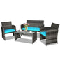 4 Pieces Patio Rattan Furniture Set with Glass Table and Loveseat New Era Fashion LLc
