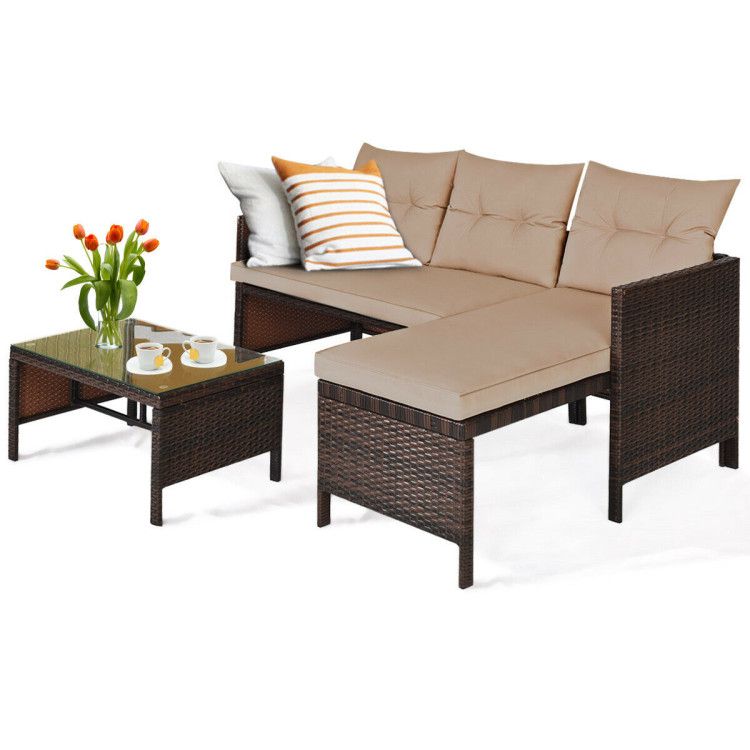 3 Pieces Outdoor Patio Corner Rattan Sofa Set New Era Fashion LLc