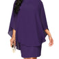 Plus Size Solid Round Neck 3/4 Sleeve Cape Midi Dress; Women's Plus Elegant Slight Stretch Cape Midi Dress New Era Fashion LLc