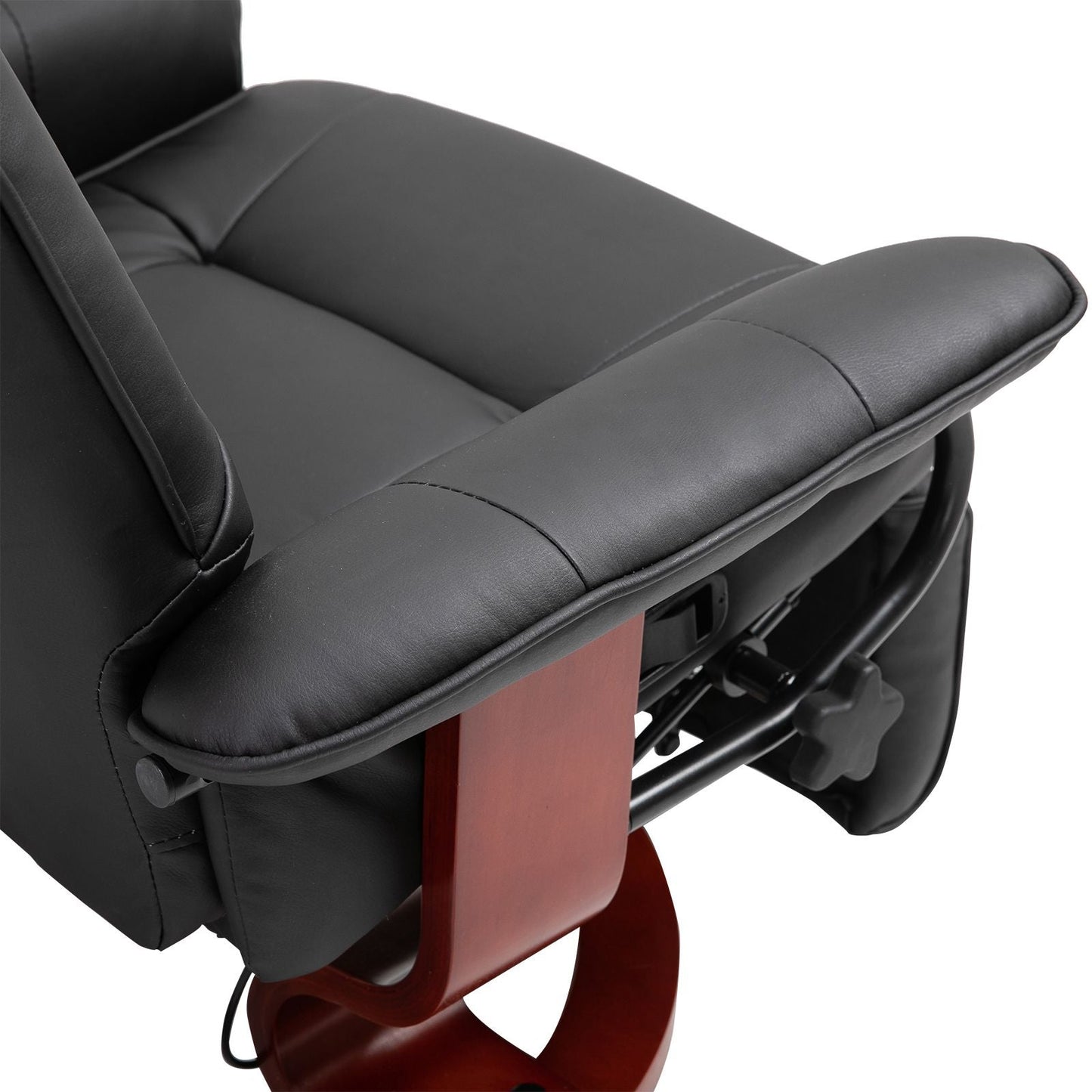 Living Room Relaxation: Black Faux Leather Swivel Recliner with Adjustable Footrest New Era Fashion LLc