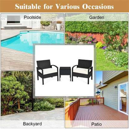 3 Pieces Outdoor Rattan Patio Conversation Set with Seat Cushions New Era Fashion LLc